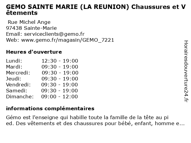 Horaires d ouverture GEMO SAINTE MARIE LA REUNION Chaussures